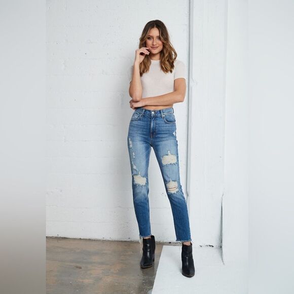 Revice Uptown Roadtrip Distressed Medium Wash Super High Rise Jeans (Size: 27) - Picture 1 of 16